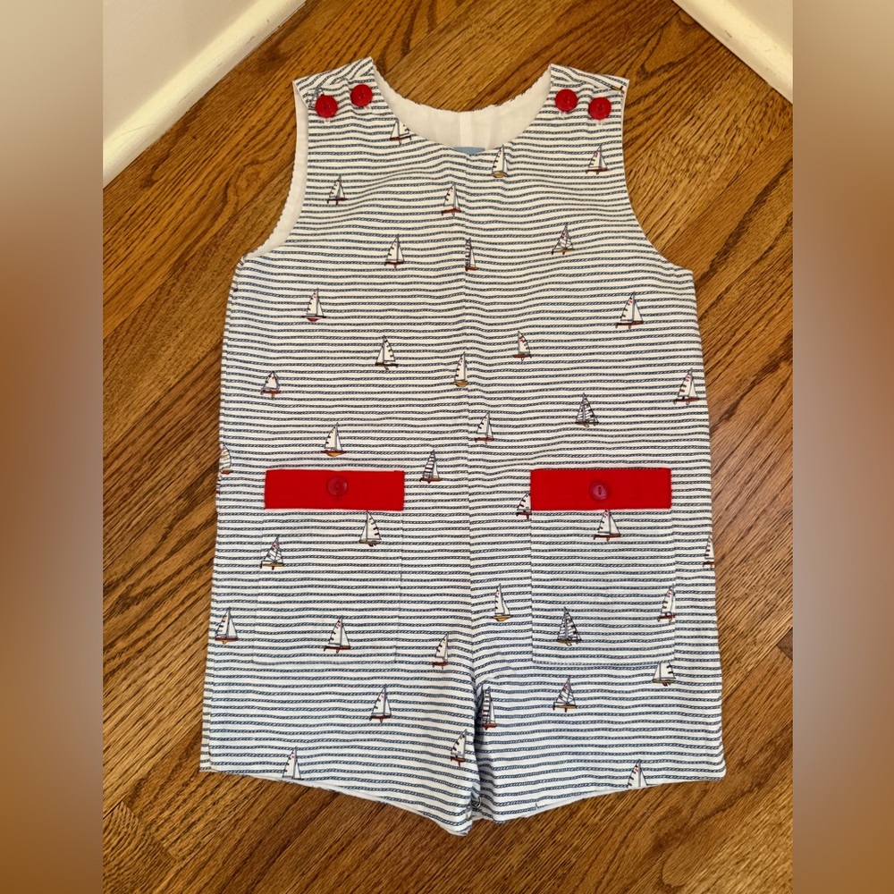Bella Bliss Nautical Striped Romper with Red Buttons